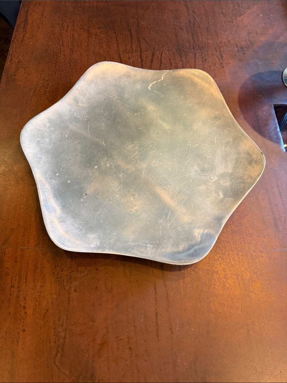 Modern Metal Decorative Tray - Organic Geometric Shape in Silver
